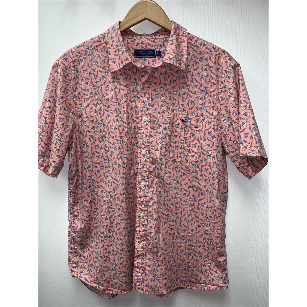 Vineyard Vines Men's L Pineapple Cocktail All Print Shirt Short Sleeve Button